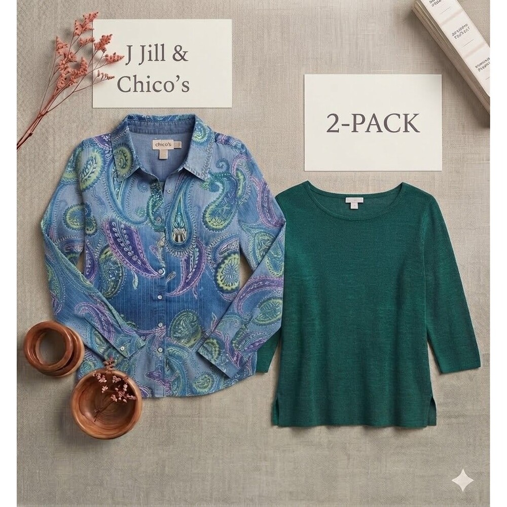 2 PACK J.Jill NWT Linen Pullover Top & Chico's Tunic Women's both size L LOT